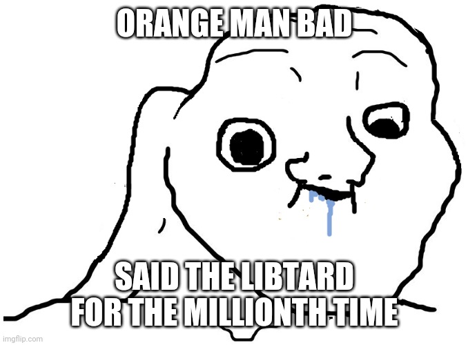 Brainlet Stupid | ORANGE MAN BAD SAID THE LIBTARD FOR THE MILLIONTH TIME | image tagged in brainlet stupid | made w/ Imgflip meme maker
