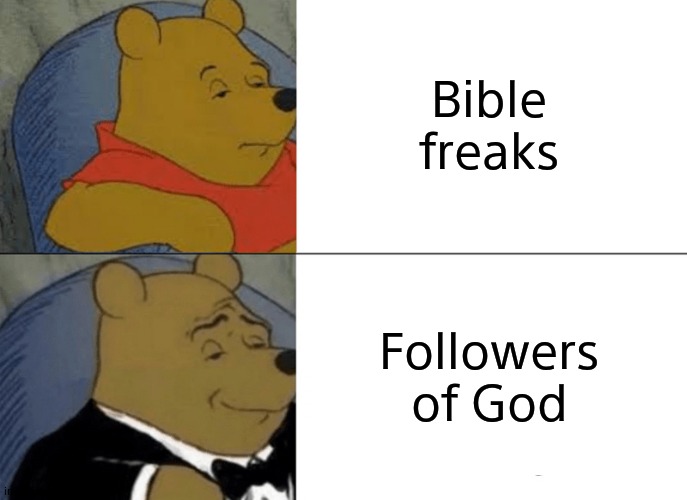 Tuxedo Winnie The Pooh Meme | Bible freaks Followers of God | image tagged in memes,tuxedo winnie the pooh | made w/ Imgflip meme maker