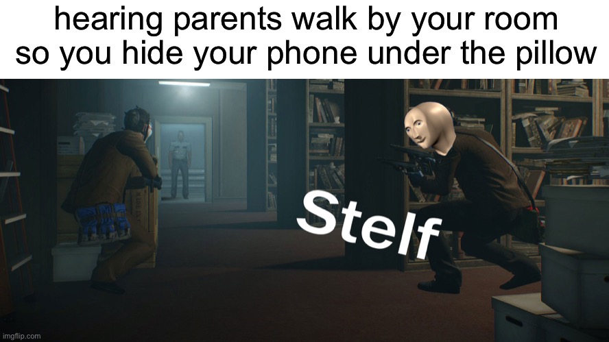 Stealth | hearing parents walk by your room so you hide your phone under the pillow | image tagged in stealth | made w/ Imgflip meme maker