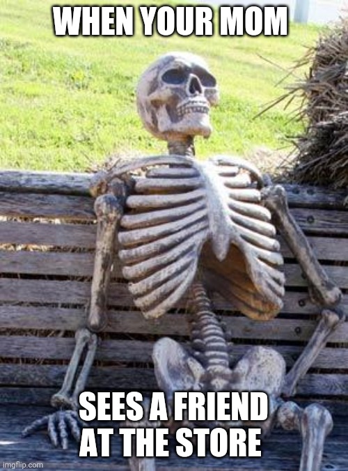 Waiting Skeleton Meme | WHEN YOUR MOM; SEES A FRIEND AT THE STORE | image tagged in memes,waiting skeleton | made w/ Imgflip meme maker