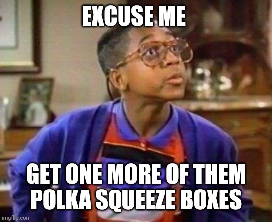 urkel | EXCUSE ME GET ONE MORE OF THEM  POLKA SQUEEZE BOXES | image tagged in urkel | made w/ Imgflip meme maker