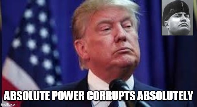 power corrupts | ABSOLUTE POWER CORRUPTS ABSOLUTELY | image tagged in donald trump | made w/ Imgflip meme maker