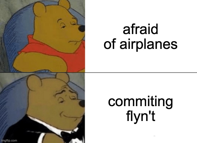 Luckily I'm not I've been to 12 countries | afraid of airplanes; commiting flyn't | image tagged in memes,tuxedo winnie the pooh | made w/ Imgflip meme maker