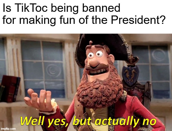 Well Yes, But Actually No Meme | Is TikToc being banned for making fun of the President? | image tagged in memes,well yes but actually no | made w/ Imgflip meme maker