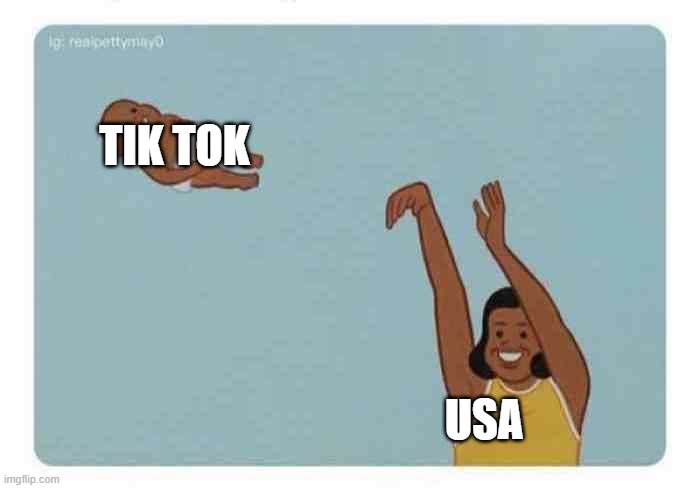 TIK TOK BE BAN | TIK TOK; USA | image tagged in mom throwing baby | made w/ Imgflip meme maker