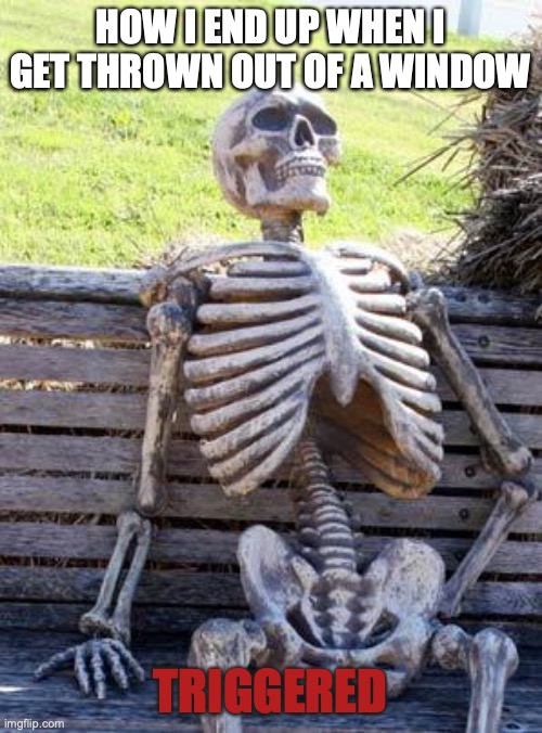 Waiting Skeleton Meme | HOW I END UP WHEN I GET THROWN OUT OF A WINDOW TRIGGERED | image tagged in memes,waiting skeleton | made w/ Imgflip meme maker
