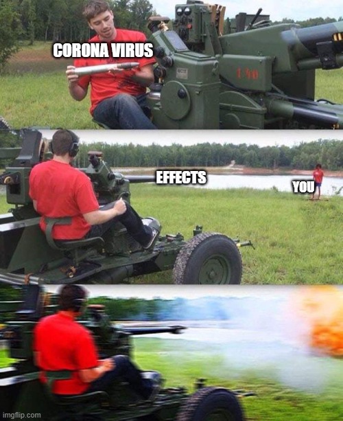 Cannon destruction | CORONA VIRUS; EFFECTS; YOU | image tagged in cannon destruction | made w/ Imgflip meme maker