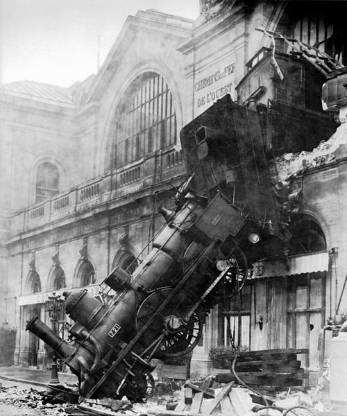 Montparnasse Station train wreck, public domain Blank Meme Template
