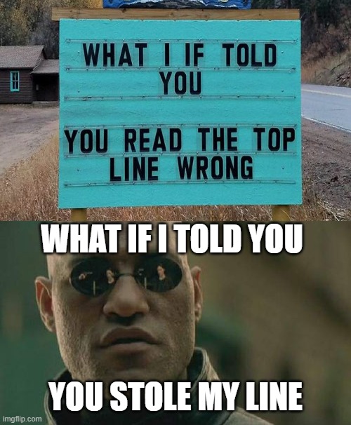 Matrix Morpheus | WHAT IF I TOLD YOU; YOU STOLE MY LINE | image tagged in memes,matrix morpheus | made w/ Imgflip meme maker