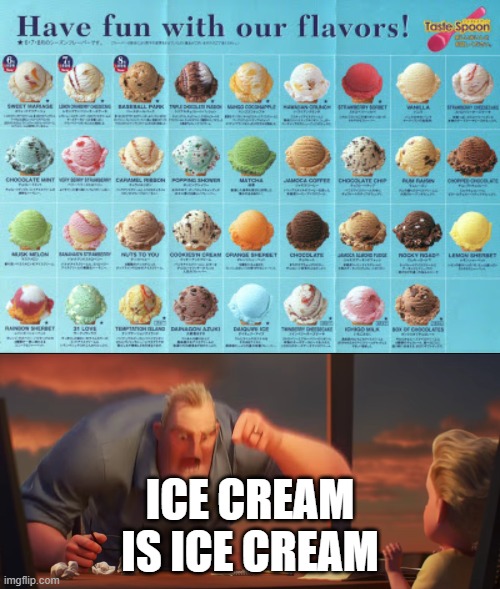 baskin robins 31 flavors | ICE CREAM IS ICE CREAM | image tagged in math is math | made w/ Imgflip meme maker