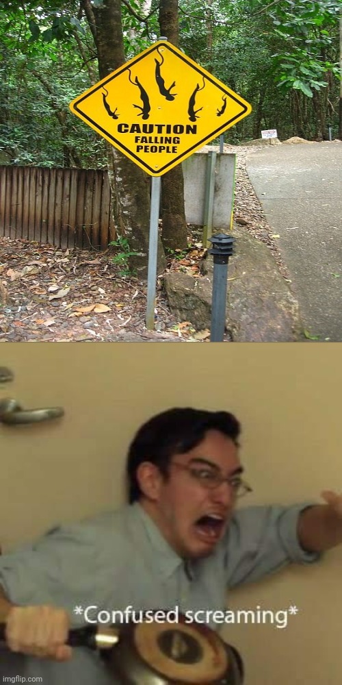 Caution falling people road sign | image tagged in filthy frank confused scream,confused screaming,funny,memes,meme,funny road signs | made w/ Imgflip meme maker