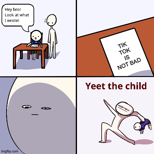 Yeet the child | TIK TOK IS NOT BAD | image tagged in yeet the child,memes | made w/ Imgflip meme maker