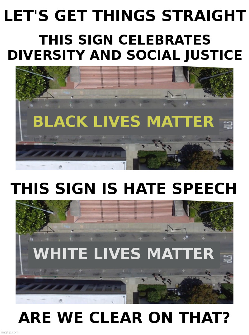 Let's Get Things Straight | image tagged in black lives matter,white lives matter,all lives matter,signs,road signs,doublethink | made w/ Imgflip meme maker