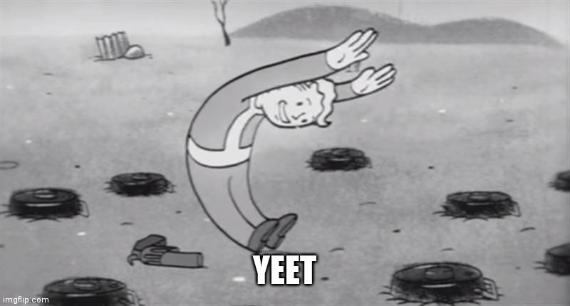 fallout  dodging | YEET | image tagged in fallout dodging | made w/ Imgflip meme maker