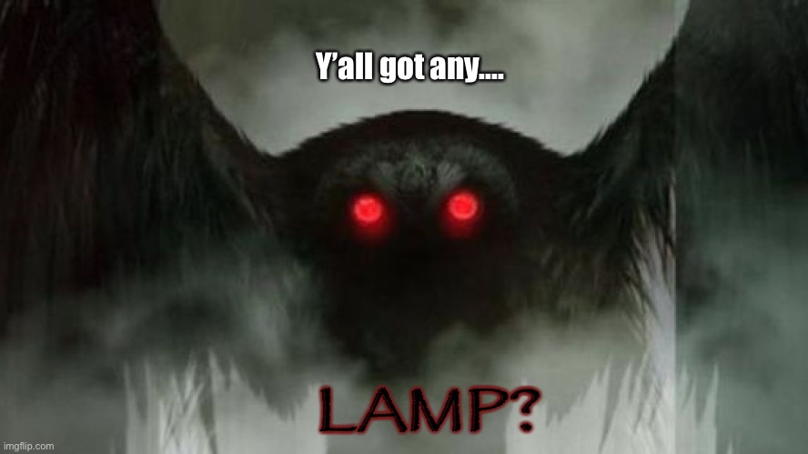 Moth man lamp | Y’all got any.... LAMP? | image tagged in moth meme | made w/ Imgflip meme maker