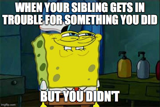 Don't You Squidward Meme | WHEN YOUR SIBLING GETS IN TROUBLE FOR SOMETHING YOU DID; BUT YOU DIDN'T | image tagged in memes,don't you squidward | made w/ Imgflip meme maker