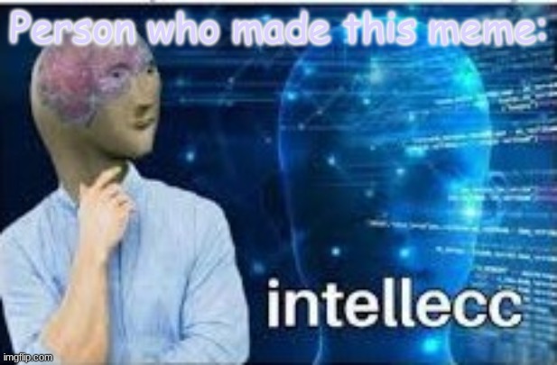 intellecc | Person who made this meme: | image tagged in intellecc | made w/ Imgflip meme maker