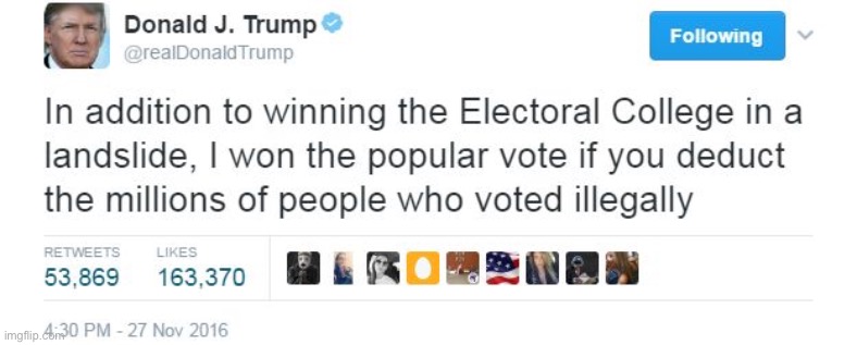 Cringing at Trump for these self-serving and democracy-undermining comments that remain unsubstantiated going into Nov. 2020. | image tagged in trump tweet voter fraud,trump tweet,trump twitter,election 2016,election 2020,election 2016 aftermath | made w/ Imgflip meme maker