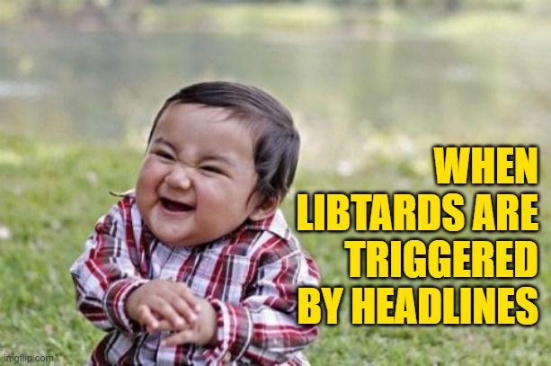 Evil Toddler Meme | WHEN LIBTARDS ARE TRIGGERED BY HEADLINES | image tagged in memes,evil toddler | made w/ Imgflip meme maker