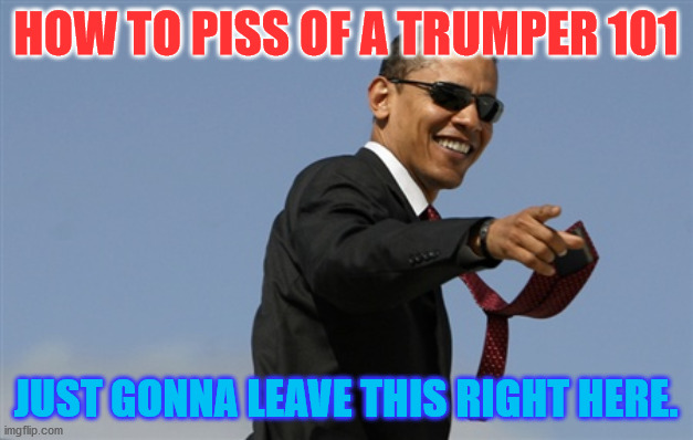piss off a Trumpanzee | HOW TO PISS OF A TRUMPER 101; JUST GONNA LEAVE THIS RIGHT HERE. | image tagged in memes,cool obama,republicans,democrats | made w/ Imgflip meme maker