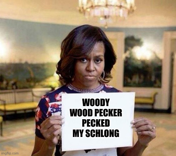 Arrest That Bird | WOODY WOOD PECKER PECKED MY SCHLONG | image tagged in michael obama | made w/ Imgflip meme maker