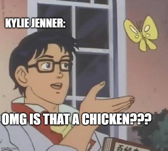 :) | KYLIE JENNER:; OMG IS THAT A CHICKEN??? | image tagged in memes,is this a pigeon,kylie jenner | made w/ Imgflip meme maker