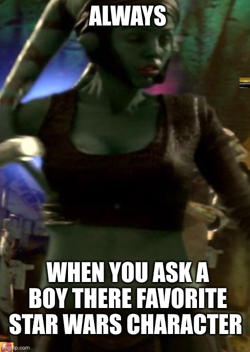 When you ask someone there favorite Star Wars character | ALWAYS; WHEN YOU ASK A BOY THERE FAVORITE STAR WARS CHARACTER | image tagged in star wars | made w/ Imgflip meme maker