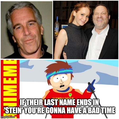 Stein | IF THEIR LAST NAME ENDS IN 'STEIN' YOU'RE GONNA HAVE A BAD TIME | image tagged in epstein | made w/ Imgflip meme maker