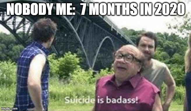 danny devito suicide is badass | NOBODY ME:  7 MONTHS IN 2020 | image tagged in danny devito suicide is badass | made w/ Imgflip meme maker