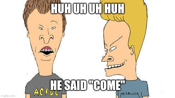 Beavis & Butthead | HUH UH UH HUH; HE SAID "COME" | image tagged in beavis  butthead | made w/ Imgflip meme maker
