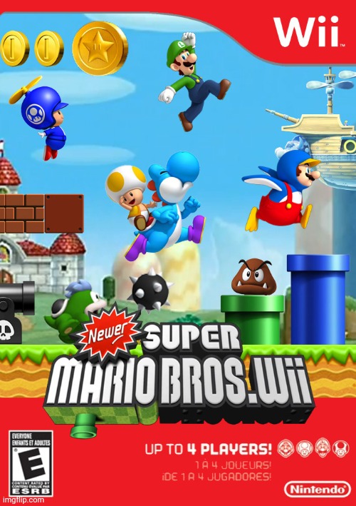 Newer Super Mario Bros Wii Box Art | image tagged in fun | made w/ Imgflip meme maker