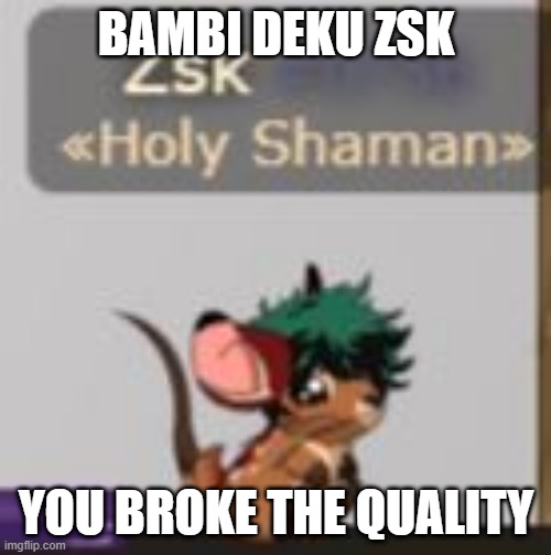 bambi deku zsk | BAMBI DEKU ZSK; YOU BROKE THE QUALITY | image tagged in transformers | made w/ Imgflip meme maker