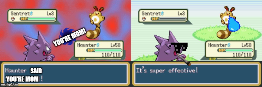 Get rekt sentret | YOU'RE MOM! SAID; YOU'RE MOM | image tagged in pokemon | made w/ Imgflip meme maker