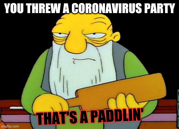 That's a paddlin' | YOU THREW A CORONAVIRUS PARTY; THAT'S A PADDLIN' | image tagged in memes,that's a paddlin' | made w/ Imgflip meme maker