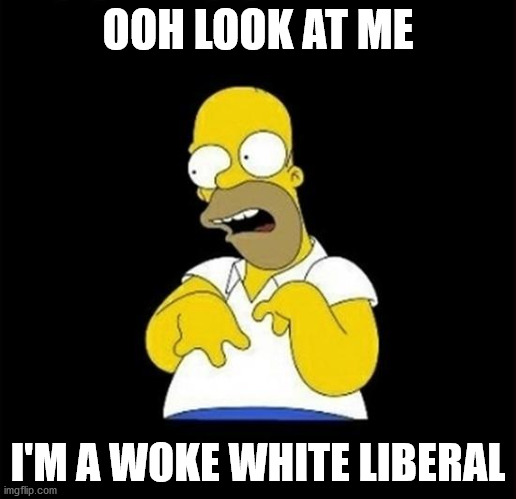 homer | OOH LOOK AT ME; I'M A WOKE WHITE LIBERAL | image tagged in homer | made w/ Imgflip meme maker
