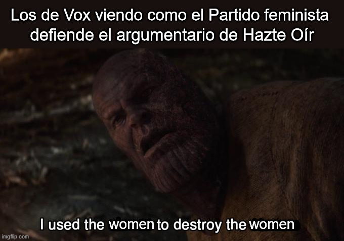 Things are not going well... | Los de Vox viendo como el Partido feminista; defiende el argumentario de Hazte Oír; women                        women | image tagged in thanos stones | made w/ Imgflip meme maker