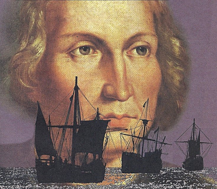 Columbus with ships Blank Meme Template