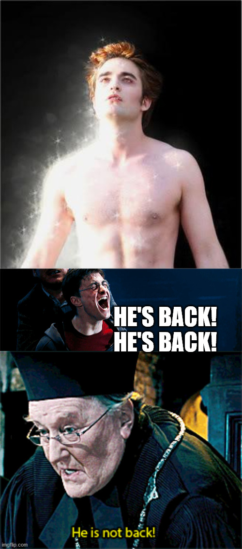 HE'S BACK!
HE'S BACK! | image tagged in twilight | made w/ Imgflip meme maker