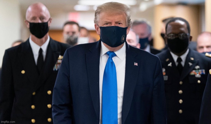 If Trump can wear a mask for the press, then you can wear a damn mask for 30 min in an air-conditioned Walmart | image tagged in donald trump,covid-19,masks,pandemic | made w/ Imgflip meme maker