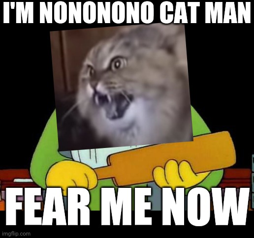 I'M NONONONO CAT MAN; FEAR ME NOW | image tagged in memes,that's a paddlin',nonono cat,cat memes,dank memes,cats | made w/ Imgflip meme maker