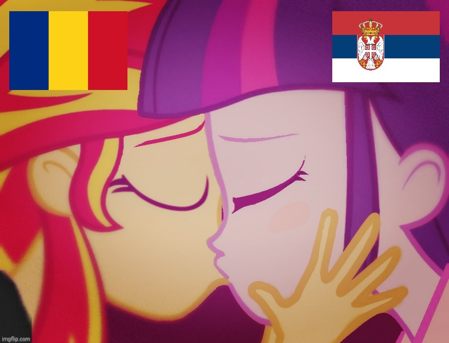 Romania and Serbia (MLP:EqG edition) | image tagged in memes,sunset shimmer,twilight sparkle,romania,serbia,my little pony | made w/ Imgflip meme maker