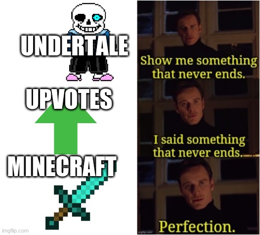Perfection | UNDERTALE; UPVOTES; MINECRAFT | image tagged in perfection,fun,funny memes | made w/ Imgflip meme maker