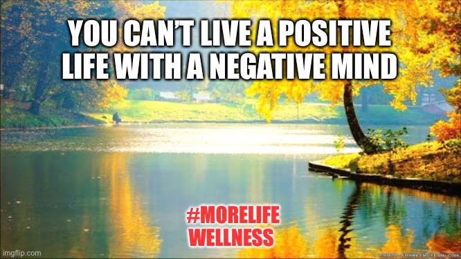 Positive thoughts | YOU CAN’T LIVE A POSITIVE LIFE WITH A NEGATIVE MIND; #MORELIFE
WELLNESS | image tagged in motivational,psychology,therapy | made w/ Imgflip meme maker