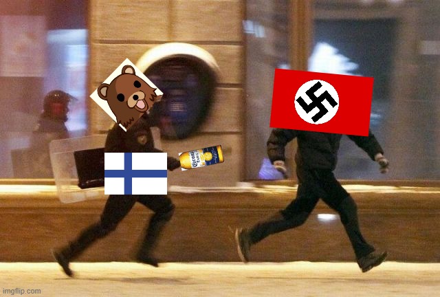 1944, North Norway | image tagged in police chasing guy,ww2,finland,1944 | made w/ Imgflip meme maker