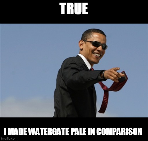 Cool Obama Meme | TRUE I MADE WATERGATE PALE IN COMPARISON | image tagged in memes,cool obama | made w/ Imgflip meme maker