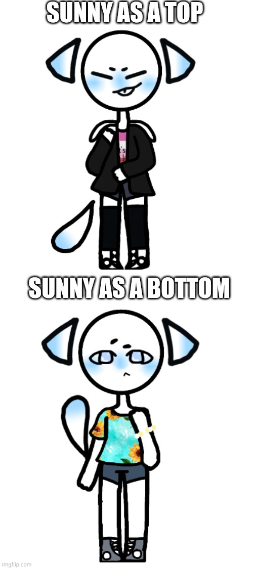 Top or bottom, Converse shoes will always be a part of Sunny (should I make a Gimari one?) | SUNNY AS A TOP; SUNNY AS A BOTTOM | image tagged in top or bottom | made w/ Imgflip meme maker