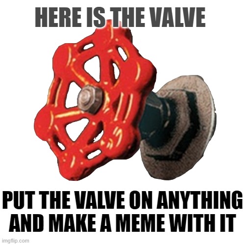 The Valve | HERE IS THE VALVE; PUT THE VALVE ON ANYTHING AND MAKE A MEME WITH IT | image tagged in valve | made w/ Imgflip meme maker