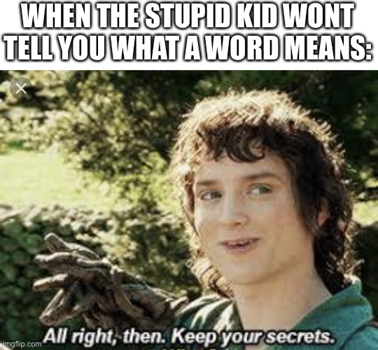 All Right Then, Keep Your Secrets |  WHEN THE STUPID KID WONT TELL YOU WHAT A WORD MEANS: | image tagged in all right then keep your secrets | made w/ Imgflip meme maker
