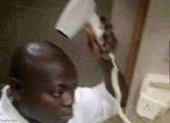 image tagged in bald man blow drying head | made w/ Imgflip meme maker