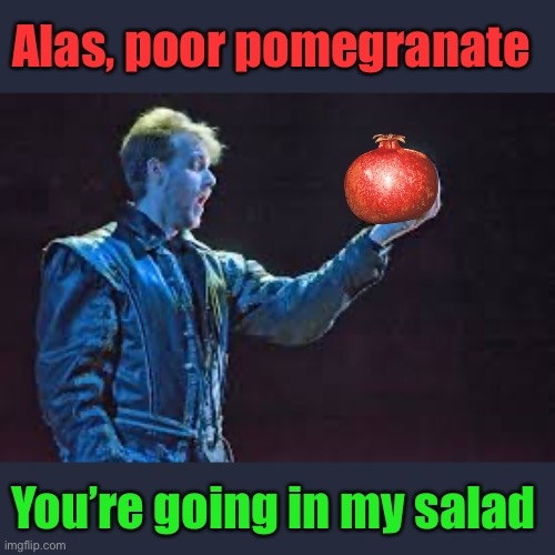 Alas, poor pomegranate; You’re going in my salad | image tagged in hamlet,pomegranate,memes,funny | made w/ Imgflip meme maker
